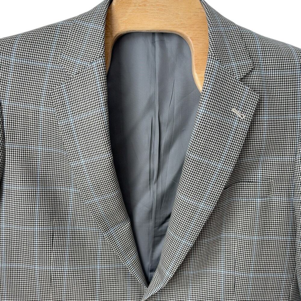 Brooks Brothers Wool Blazer Men's Size 44L Houndstooth Black White Madison 1818